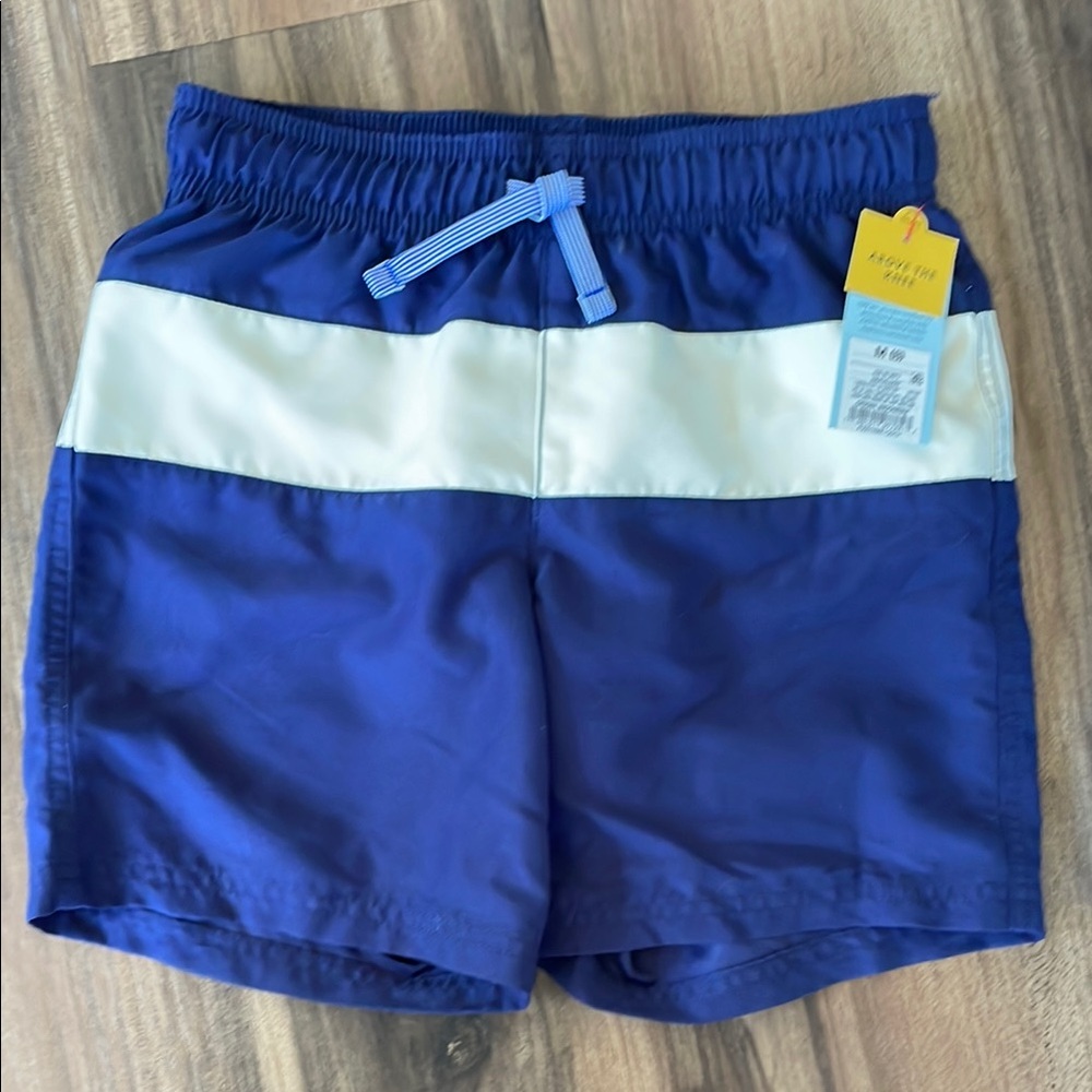 NWT Boys Medium Blue and White Swim Shorts